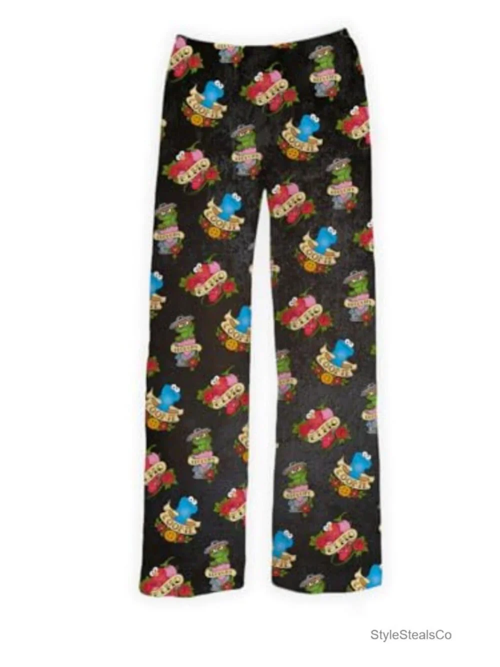 Sesame Street Adult Pajama Pants Tattoo Flash Design Lounge Bottoms